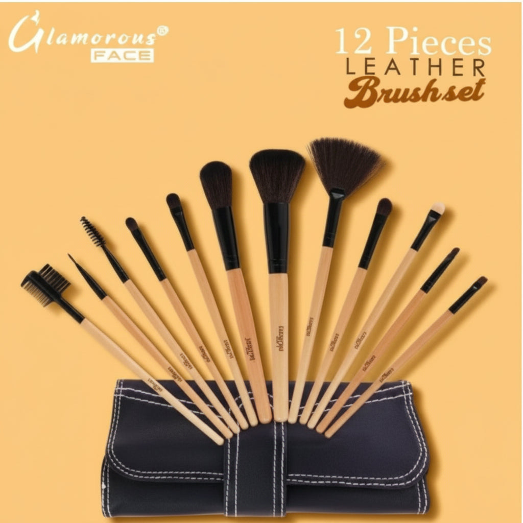 Face 12 Piece Leather Brush Set – Professional Makeup Brushes Kit