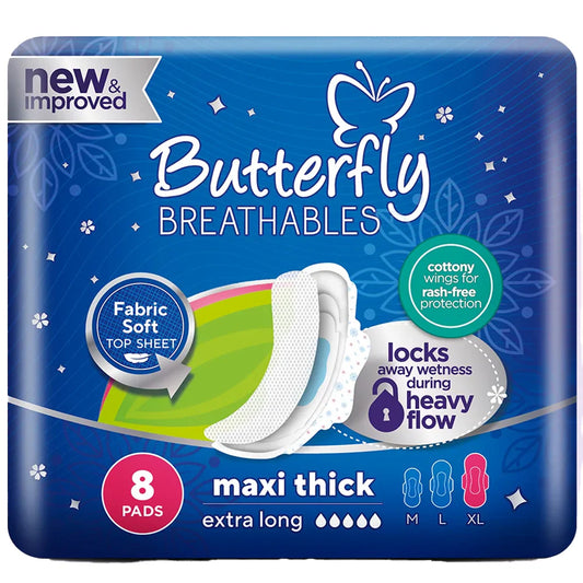 Butterfly BREATHABLES Maxi Thick Economy Pack Sanitary Pads Extra Long 8 Pcs Long 9 Pcs