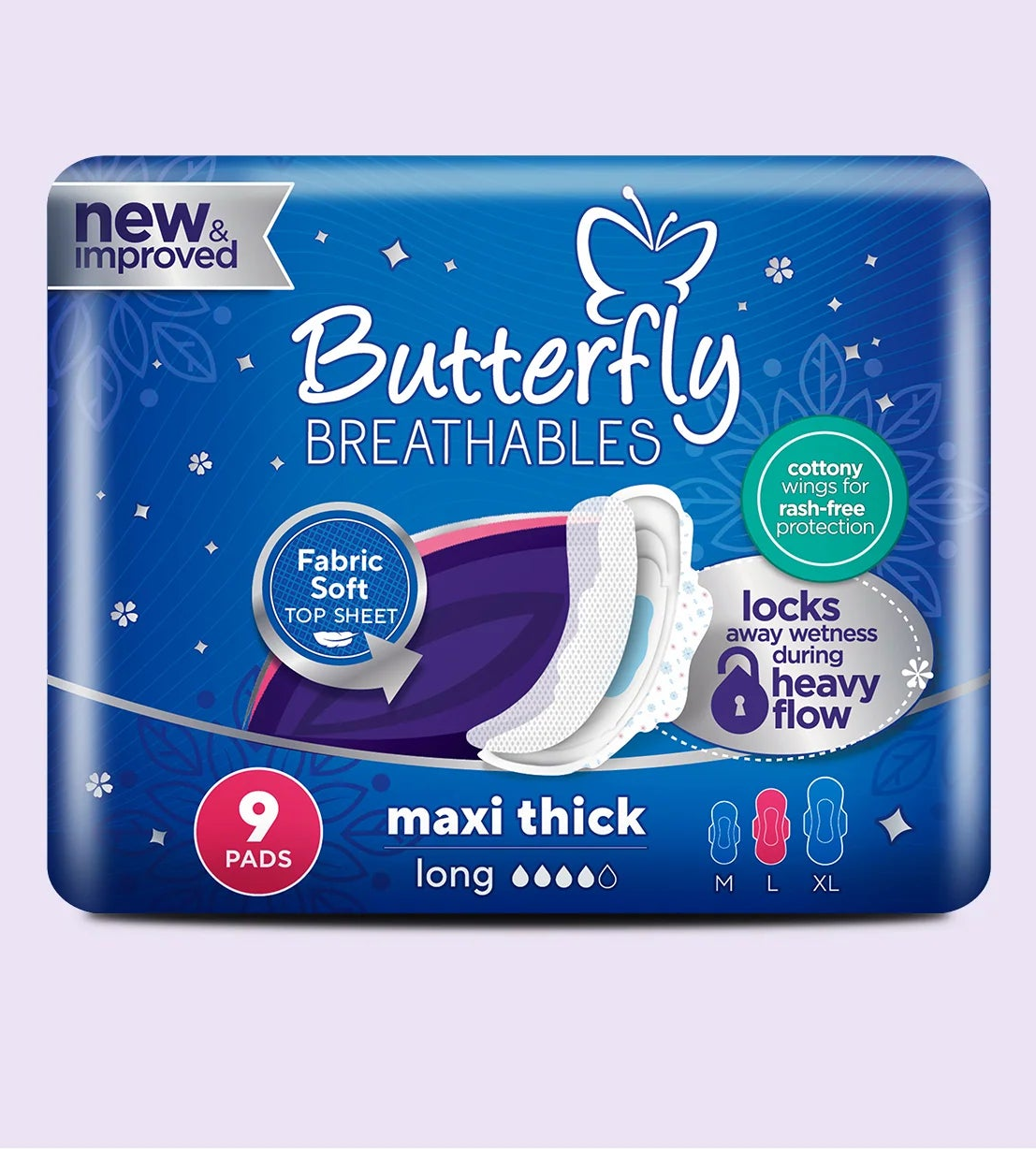Butterfly BREATHABLES Maxi Thick Economy Pack Sanitary Pads Extra Long 8 Pcs Long 9 Pcs