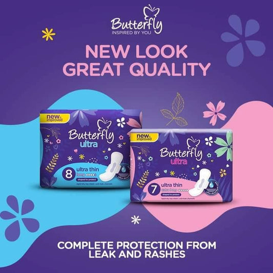 Butterfly Ultra-Thin Economy Pack Sanitary Pads Extra Long 7 Pcs 8 Pcs